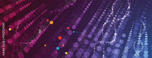 Futuristic science and medical  background, DNA strands, connected neural web