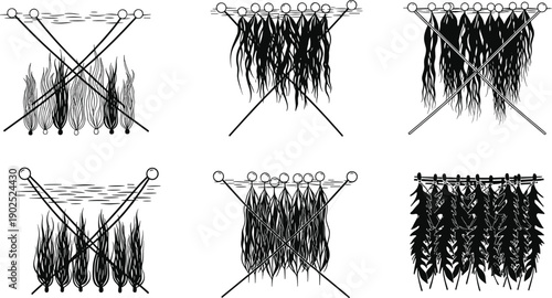 Drying fish on racks with different stages fish drying seafood preservation