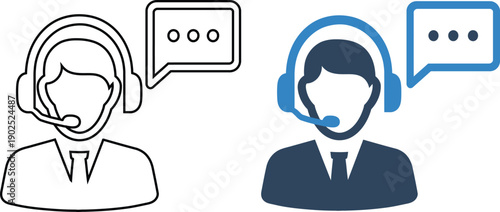 Customer support agent icon with headset and speech bubble for call center and online assistance services.
