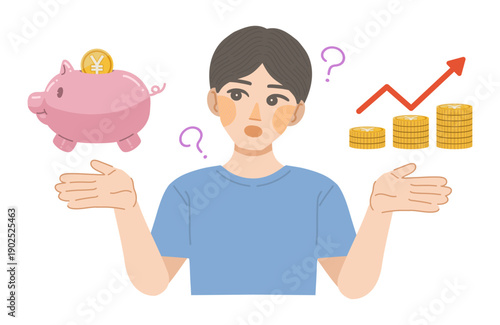 どうすれば貯蓄が増えるのかを考える男性のイラスト