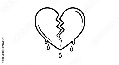 Broken Heart Symbol Dripping Tears Illustration.