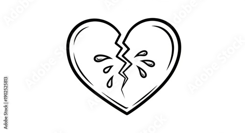 Broken Heart Crying Tears Illustration.