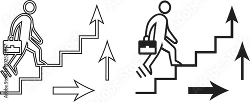 Businessman climbing stairs career growth and success concept vector icon