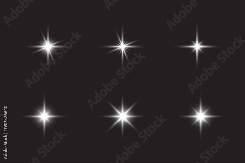 Realistic Shining Stars Set with Glow and Sparkle Effects.eps