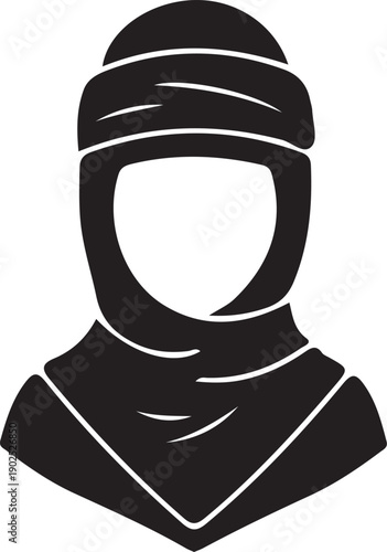 Silhouette of a person wearing a traditional Arabic headscarf and turban.