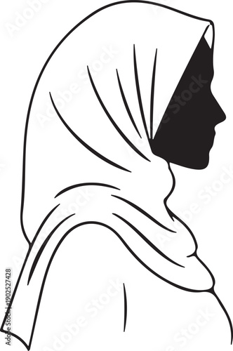 Minimalist Silhouette of Woman Wearing Hijab Side View