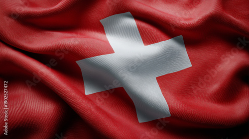 swiss flag waving in the wind. flag of switzerland