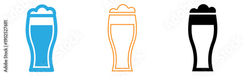 Three beer glasses with different colors and foam