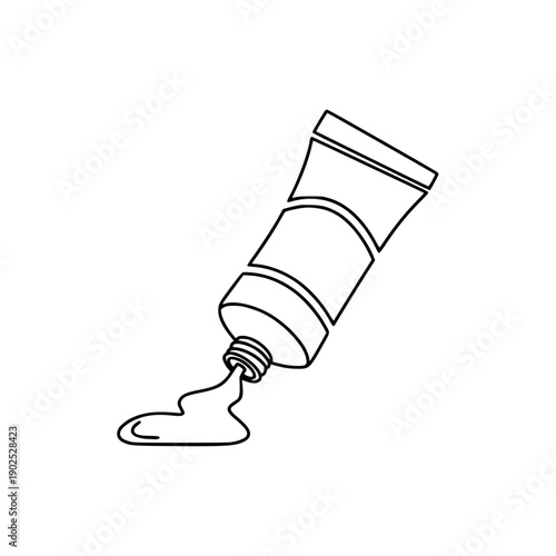 Minimalist squeezed paint tube line art acrylic supply icon vector