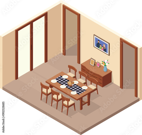 Rustic style dining room illustration