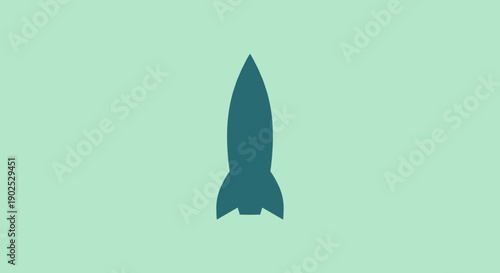 Simple Teal Rocket Ship Silhouette Ascending Upwards.