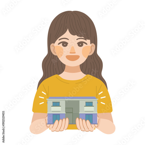 アパートに住む事を決めた、女性のイラスト