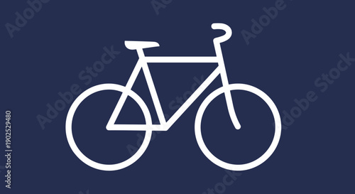 Simple White Bicycle Icon on Dark Blue Background.