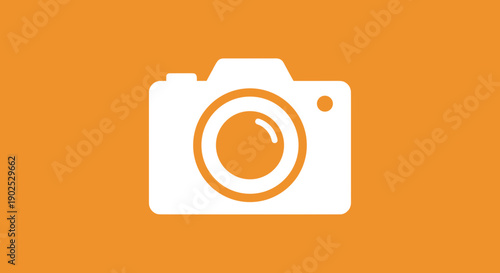 Simple White Camera Icon on Orange Background.