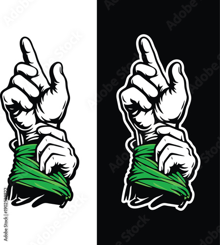 Islamic vector sticker illustration representing the Eid e Ghadeer event, symbolically showing the raising of Imam Ali’s hand, expressing unity, leadership, and faith. Suitable for posters, social med