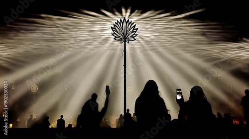 Captivating Night Scene with Silhouetted Figures and Light Rays