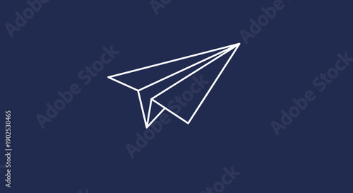 Simple White Paper Airplane Icon on Dark Blue Background.