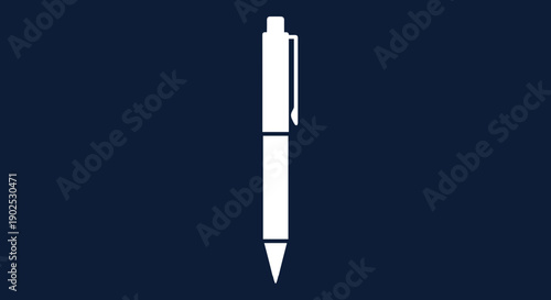 Simple White Pen Icon on Dark Blue Background.