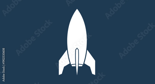 Simple White Rocket Ship Illustration Launching Upwards.