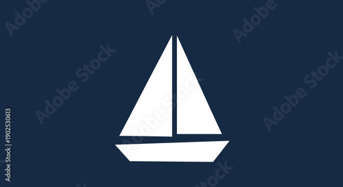 Simple White Sailboat Illustration on Dark Blue Background.