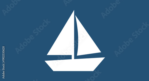 Simple White Sailboat Silhouette on Deep Blue Background 1.