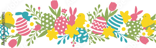 Easter eggs and bunnies in floral silhouette