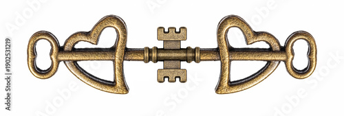Bronze ornamental key on white