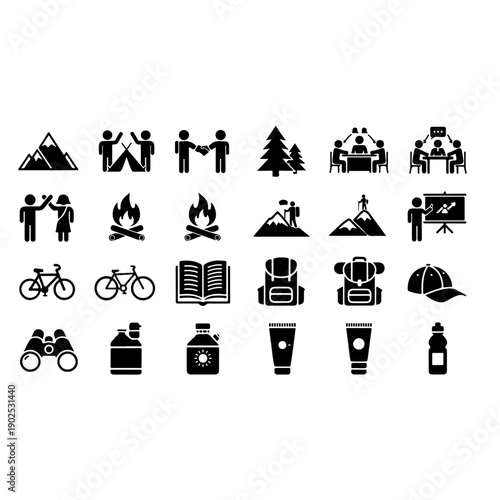 Collection of icons representing various camping and outdoor recreational activities