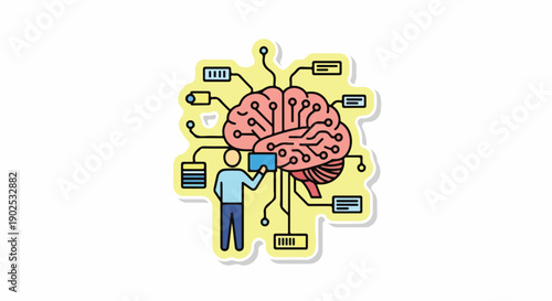 Artificial Intelligence Brain Concept: Human Interacting with Technology and Data for Smart Innovation