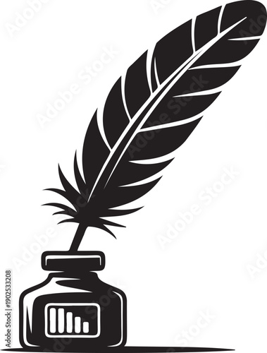 Feather quill pen and ink bottle vector illustration