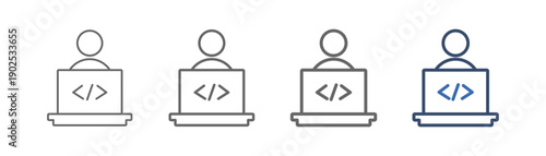 
Outline icon set of software developer with laptop, , and person design