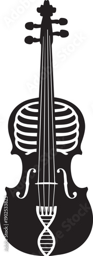 Violin silhouette featuring human rib cage and dna helix scroll detail