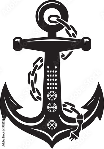 Nautical anchor silhouette with electrical chain and power plug design