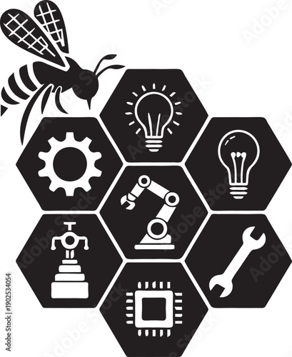 Beehive of innovation technology and industry with tools