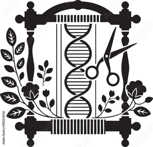 Genetic engineering loom weaving dna strands with scissors icon art