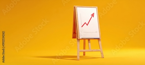 The easel displaying an upward red arrow chart on a bright yellow background