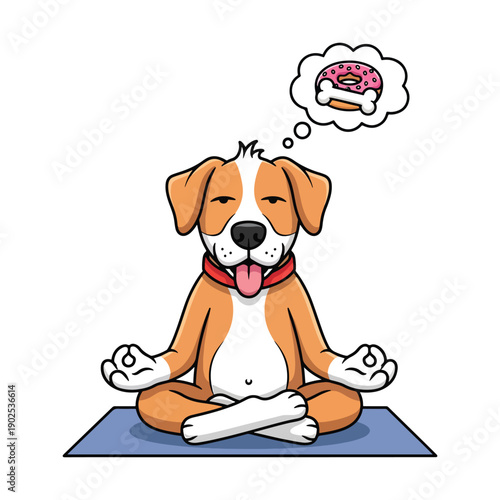 Adorable Dog Meditating Peacefully on a Yoga Mat, Imagining a Donut and Bone
