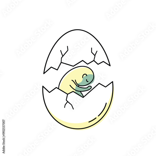 New Life Emerging from Eggshell: Vector Illustration of a Baby Creature Hatching