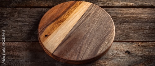 The Wooden Cutting Board on Rustic Tabletop with Split-Tone Grain and Texture
