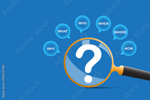 International ask a question day concept. Magnifying glass focused on question mark.
