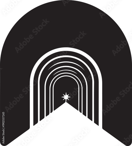 Stylized archway with multiple layers and star symbol at center point of view