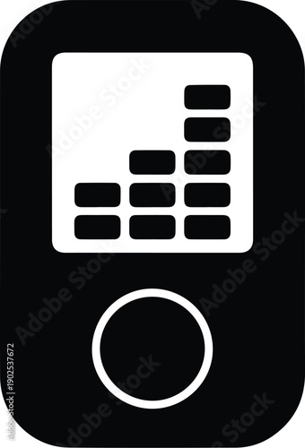 Black and white icon of a portable music player with equalizer display mp3 player