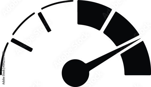 Black and white icon of a semicircular gauge with a needle pointing to the right meter dial