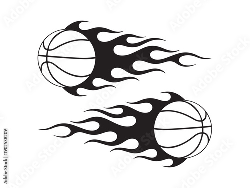 Two black basketballs with flame on white background flames fire sport game