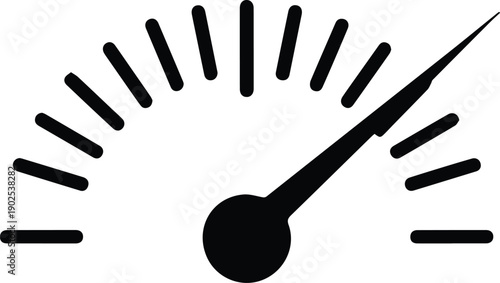 Black speedometer dial with needle pointing to the right on white background Keywords: speedometer