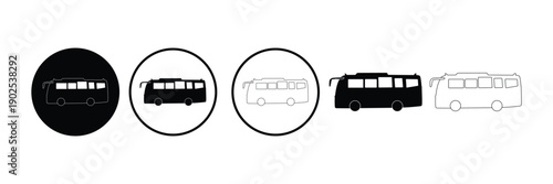 Public Transport Bus Icon Set – Bus Stop & Transit Vector Symbol
