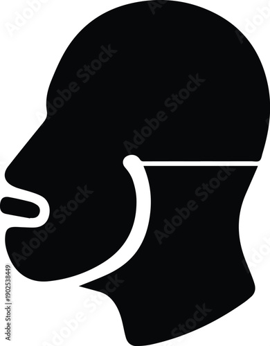 Silhouette of a person's head wearing a facial mask and head covering profile face mask
