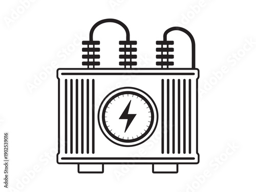 Electrical transformer with lightning bolt symbol and wires power energy electricity