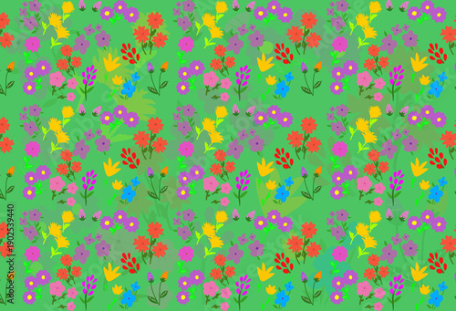 Seamless Meadow Flower Pattern on Pale Blue