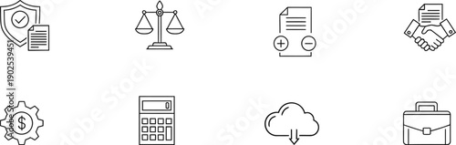 Collection of line icons for business law and environment